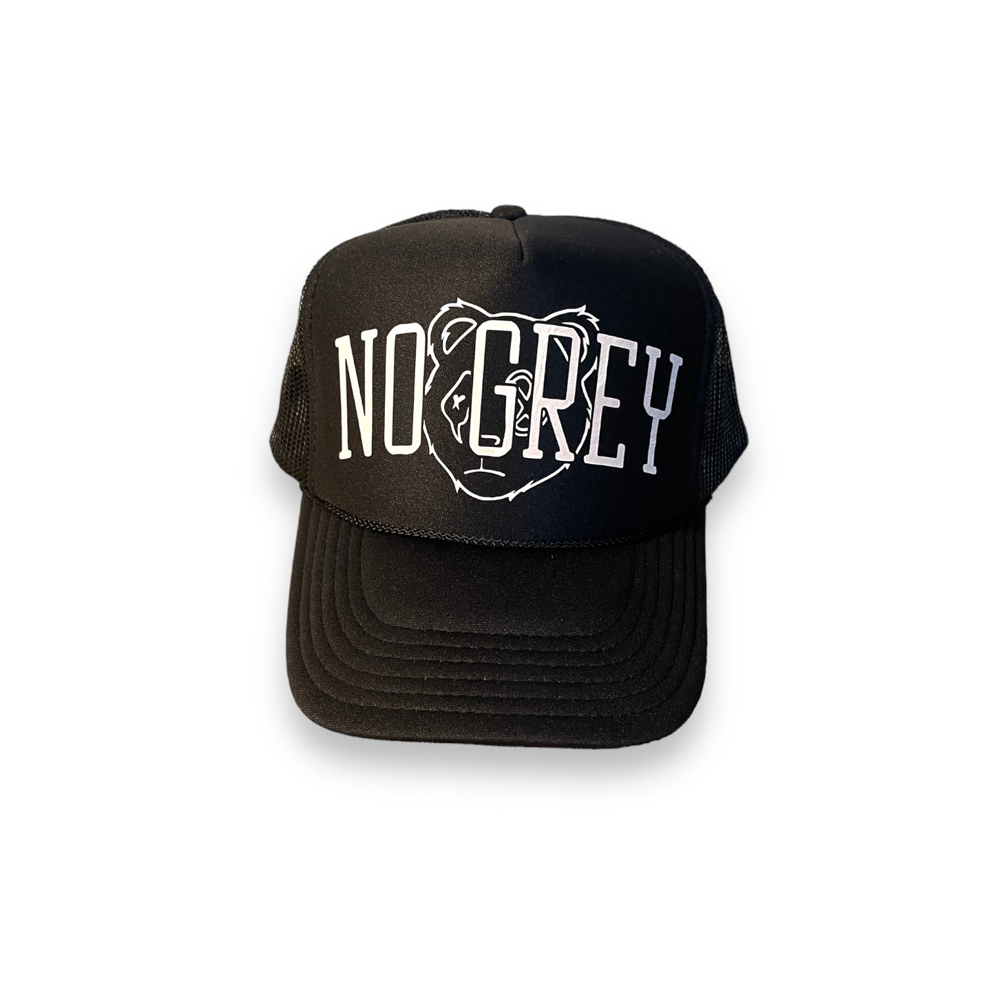No Grey - 5 Panel High Crown Mesh Back Trucker Hat (Black)