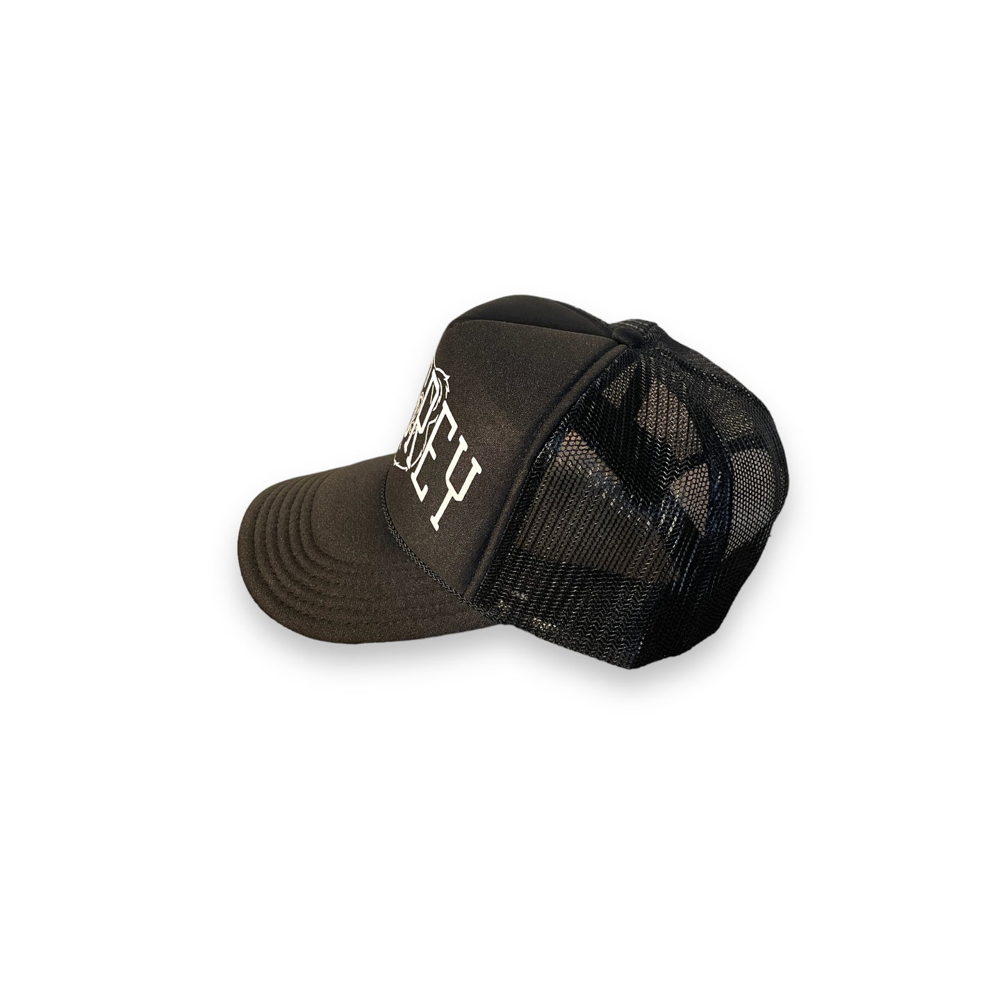 No Grey - 5 Panel High Crown Mesh Back Trucker Hat (Black)